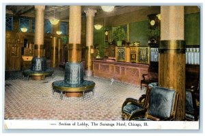 c1910 Section Lobby Saratoga Hotel Interior Building Chicago Illinois Postcard