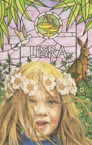 Libra Astrology Child By Stained Glass Window Rare Horoscope Postcard
