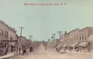 Main Street, Looking South, Perry, New York, Early Postcard, Unused