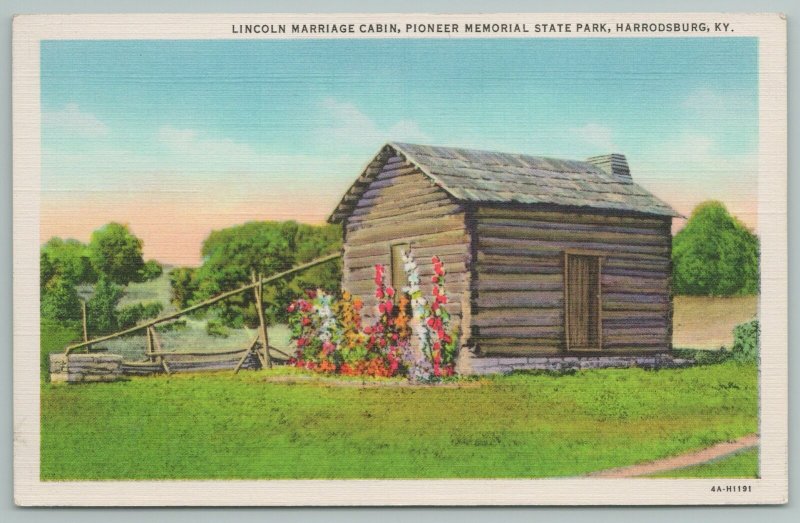 Harrodsburg Kentucky~Lincoln Marriage Cabin~Memorial State Park~Vintage Postcard