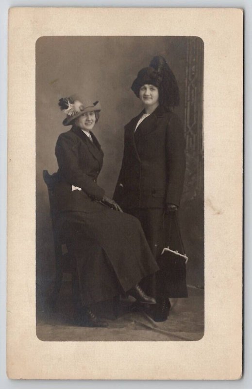 RPPC Two Lovely Ladies Fabulous Hats and Purse Studio Photo Postcard G23