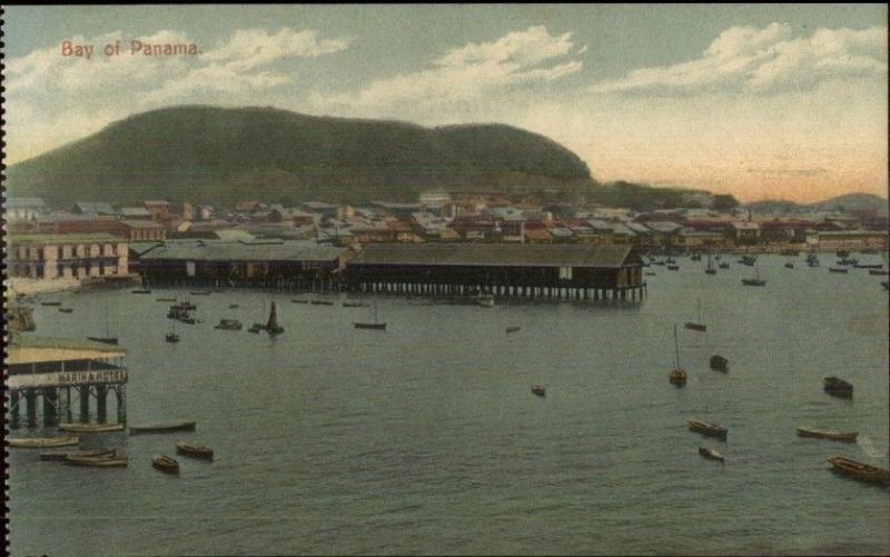 Bay of Panama c1910 Postcard - Docks & Boats