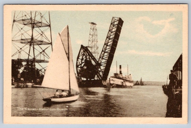 Sailboat, The Canal, Hamilton Beach Ontario Canada, Vintage PECO Postcard