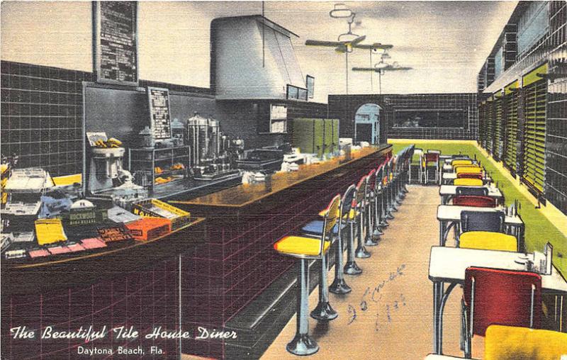 Daytona Beach FL The Tile House Diner Interior View Ralph's Diner Postcard