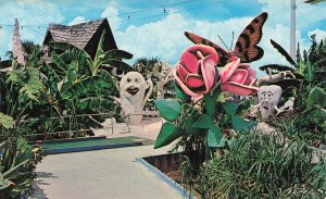 Panama City Beach FL Goofy Golf Pink Roses Walkway Postcard