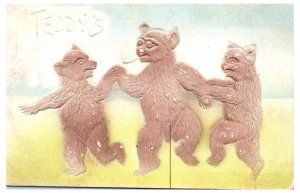 1910s Teddy's Dancing Bears Embossed Bear Smoking a Pipe Postcard