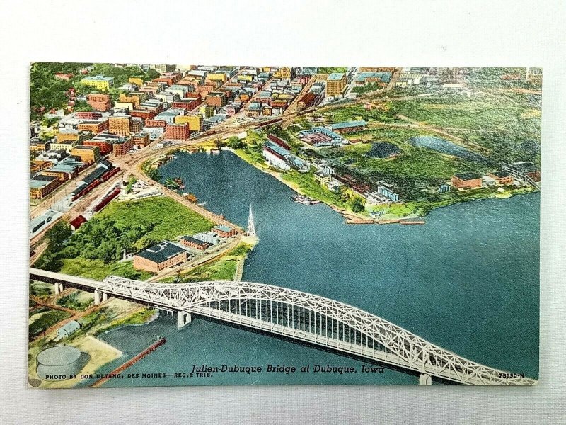 Vintage Postcard Julien Dubuque Bridge at Dubuque IO Iowa Pub. Norton News Agenc