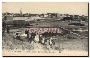 Old Postcard Saint Malo La Greve de Bon Secours and the Remparts