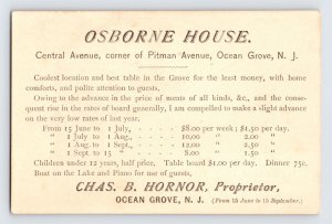 Osborne House Inn Hotel, Ocean Grove New Jersey Victorian Trade Card w/ Elk  T1d