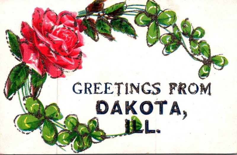 Illinois Greetings From Dakota With Red Rose