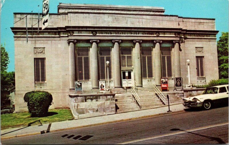 US Post Office Cottage St Downtown Ashland Ohio OH Old Car Postcard UNP VTG 