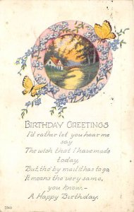 Birthday Greetings Butterfly 1927 stains on card