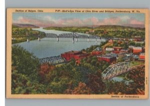 Vintage Parkersburg WV Ohio River Bridges Linen Postcard by Curt Teich