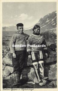 denmark, Greenland Grönland, Eskimo Couple in Höjtidsdragt (1930s)