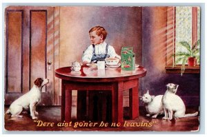 Little Boy Postcard Eating Egg O See Cat And Dog Dere Aint Gon'er Be No Leaving