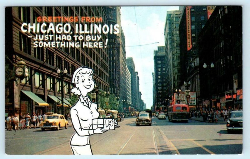 3 Postcards CHICAGO, Illinois IL ~ Comic Greetings SKYLINE, Street Scenes 1950s