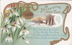 Happy New White Lilies and Bag Of Gold Coins 1911