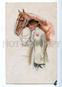 3149481 Belle Lady RIDER w/ HORSE by USABAL vintage PC