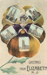 c1907 Postcard; Multiview Flower Petal Vignettes Greetings Elizabeth City NJ