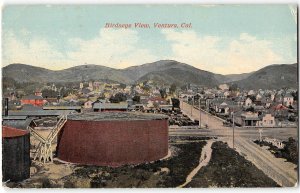 Birdseye View VENTURA, CA Oil Tanks Railroad Tracks 1913 Vintage Postcard
