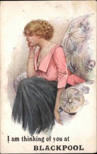 Blackpool England Beautiful Woman on Sofa Couch c1910 Vintage Postcard