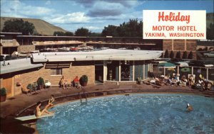 Yakima Washington WA Holiday Motor Hotel Swimming Pool c1950s-60s Postcard