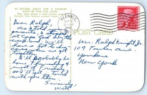 1956 Cape Cod Massachusetts MA Vintage Postcard Getting Ready for Sailboat Race