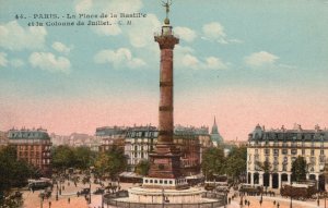 Vintage Postcard 1910's La Place de la Bastille Colonne de Julliet Paris France
