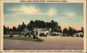 Jacksonville Florida FL Motel Linen 1930s-50s Linen Postcard