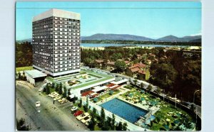 Aerial View Postcard Hotel Intercontinental Geneve Switzerland w/ Old Cars Lake