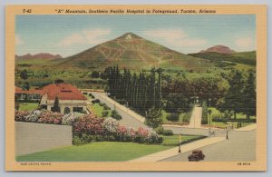 Tucson Arizona~A Mountain~Southern Pacific Hospital~Linen Vintage Postcard