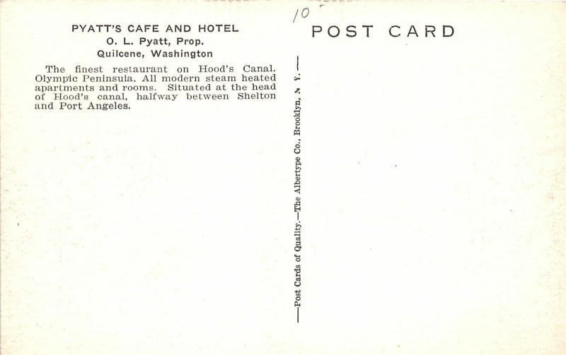 F35/ Quilcene Washington Postcardc1930s Pyatt's Café and Hotel Roadside