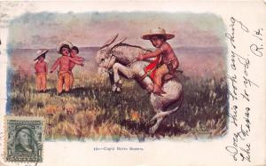 CUPID BURRO BUSTERS~INDIAN BOYS RIDE BURRO~EMBOSSED TAMMEN #160 POSTCARD c1904