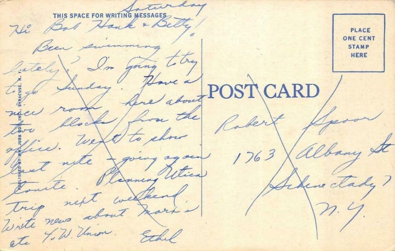AUBURN, New York NY  MEMORIAL CITY HALL  Cayuga County  c1940's Linen Postcard