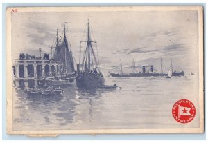 c1920 Red Star Line Antwerpen Galleon Ship Sail Boat Steamship Steamer Postcard 