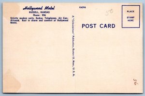 1940-50's HOLLYWOOD MOTEL RUSSELL KANSAS US 40 & 281 VINTAGE LINEN POSTCARD