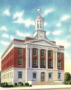 1940s NASHUA NEW HAMPSHIRE CITY HALL LINEN POSTCARD P652