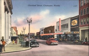 Clearwater Florida FL Cleveland St Classic Cars Linen Vintage Postcard