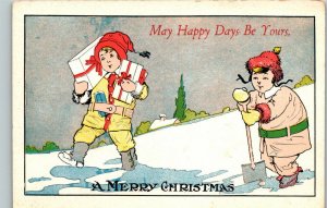 Vintage 1940's Comic Christmas Card Children in the Snow