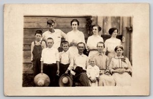 RPPC Ma Pa Grandma and 8 Children Young Boys with Cigarettes Postcard C26