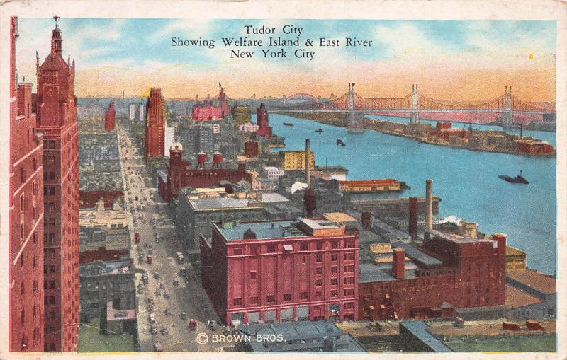 Tudor City, Showing Welfare Island & East River, New York City, Early Postcard