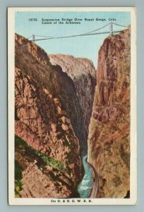 Suspension Bridge Over Royal Gorge, Colo. Canon of the Arkansas Postcard, CO