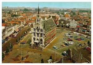 Postcard Netherlands Gouda - Oldest Gothic town hall in Netherlands bird's eye