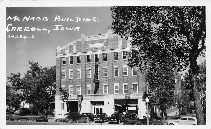 J40/ Carroll Iowa RPPC Postcard c1940s McNabb Building  317