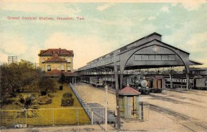Houston Texas Grand Central Railroad Train Depot Station Antique Postcard RR168