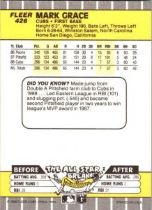 1989 Fleer Baseball Card Mark Grace Chicago Cubs sk10619