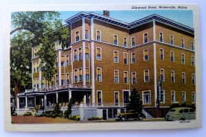 Waterville Maine Elmwood Hotel Building Old Cars Linen Postcard Unused Tichnor