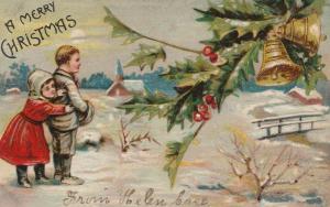 A Merry Christmas Greeting - Children and Rural Scene - pm 1906 - UDB