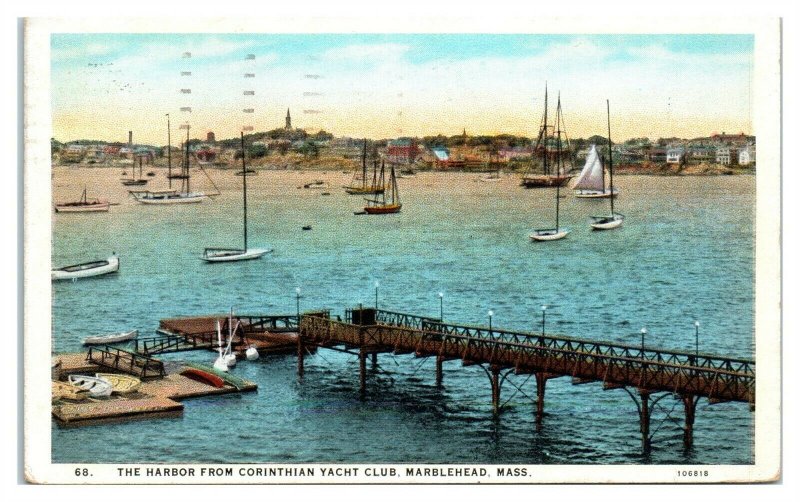 1931 The Harbor from Corinthian Yacht Club, Marblehead, MA Postcard *6L(2)27