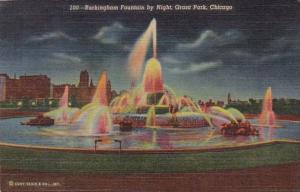 Illinois Chicago Buckingham Fountain In Grant Park At Night 1951 Curteich